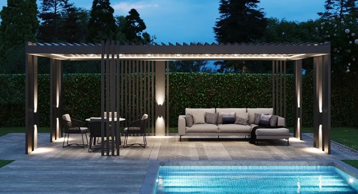 CODE Pergola – Budapesti luxuslakás medenceparti kiülője CODE Pergola – Budapesti luxuslakás medenceparti kiülője